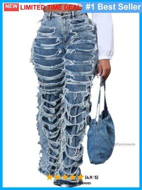 High Waisted Wide Leg Straight Ripped Jeans Stretch Loose Denim Pants